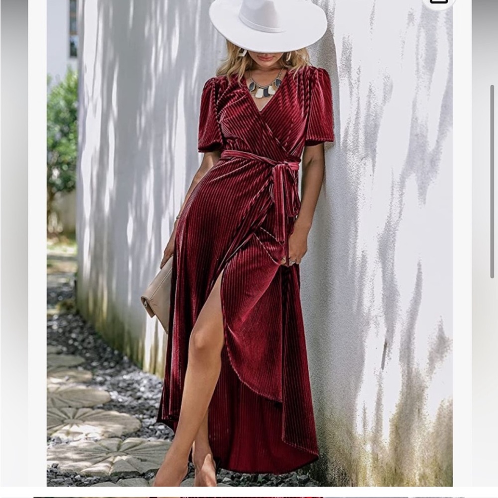 Red velvet wrap dress